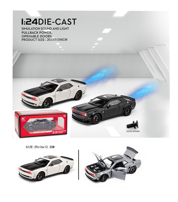 Maina Metalica Dodge Challenger 1:24 SRT Hellcat Redeye cu Efecte de fum Muzicala si lumini 1:24
