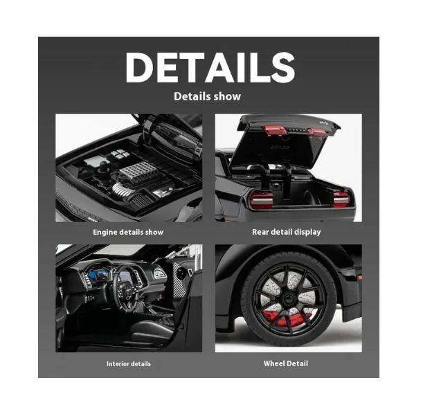 Maina Metalica Dodge Challenger 1:24 SRT Hellcat Redeye cu Efecte de fum Muzicala si lumini 1:24