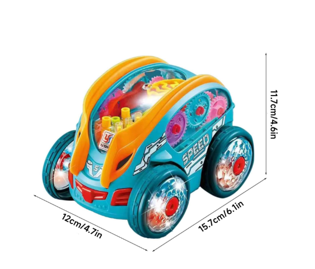 Masina cu lumini si sunete, Jucarie interactiva si distractiva, transparenta, rotativa 360 de grade, care se rostogoleste
