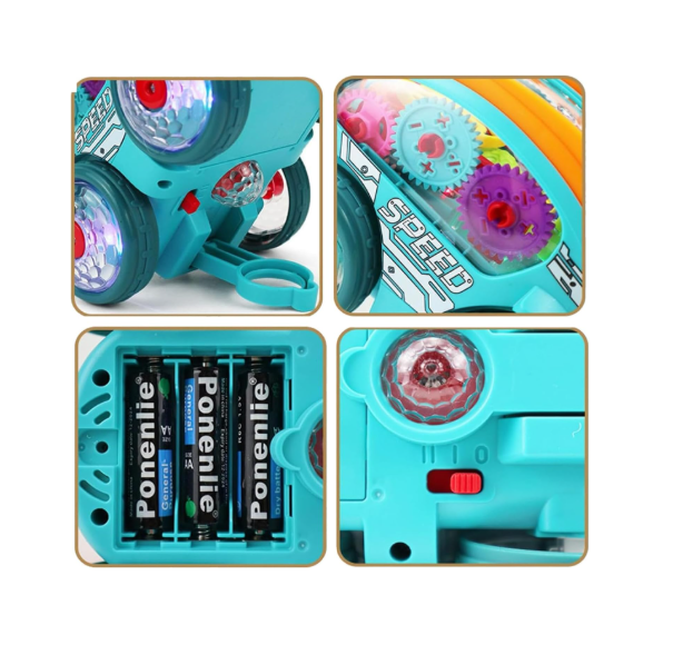 Masina cu lumini si sunete, Jucarie interactiva si distractiva, transparenta, rotativa 360 de grade, care se rostogoleste