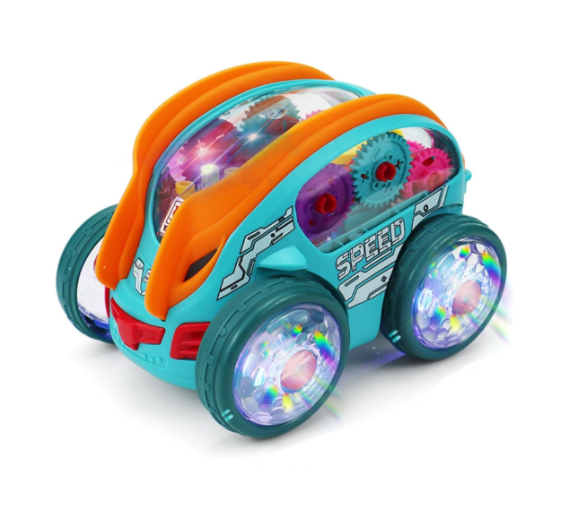 Masina cu lumini si sunete, Jucarie interactiva si distractiva, transparenta, rotativa 360 de grade, care se rostogoleste