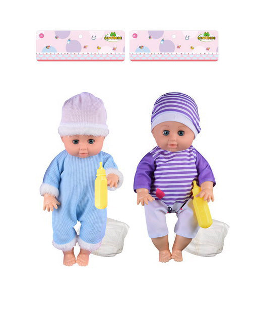 Bebe Baiat ,sunte, cu biberon si scutec