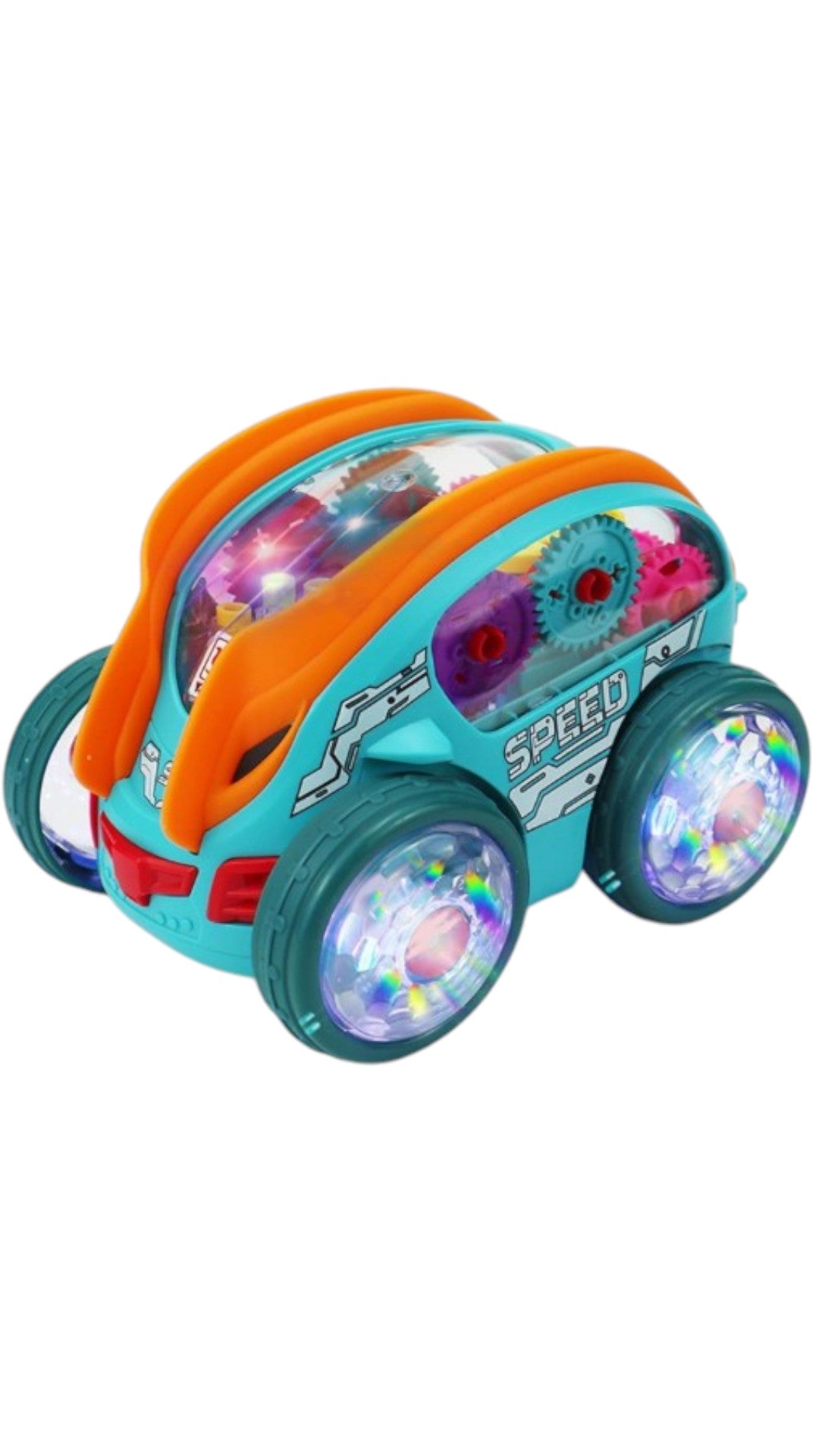 Masina cu lumini si sunete, Jucarie interactiva si distractiva, transparenta, rotativa 360 de grade, care se rostogoleste