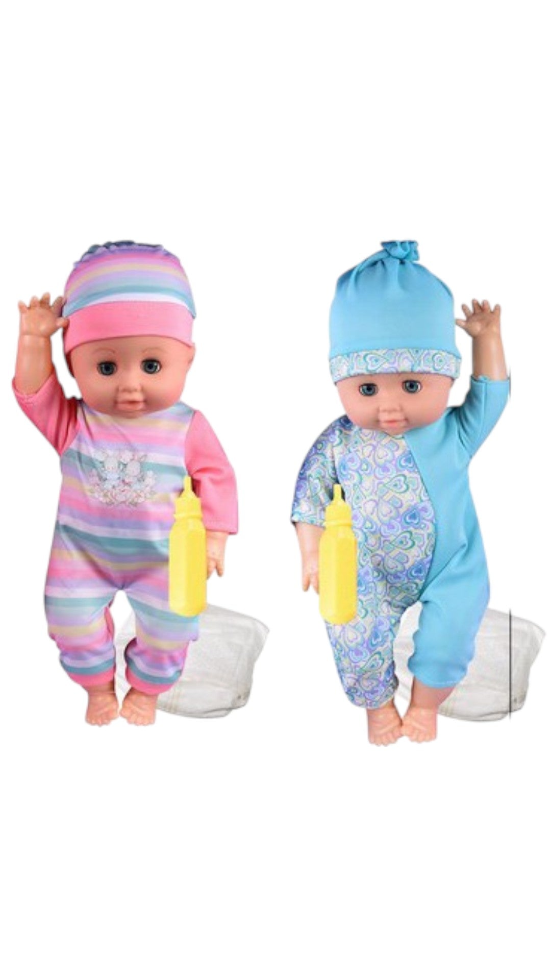 Bebe Baiat ,sunte, cu biberon si scutec