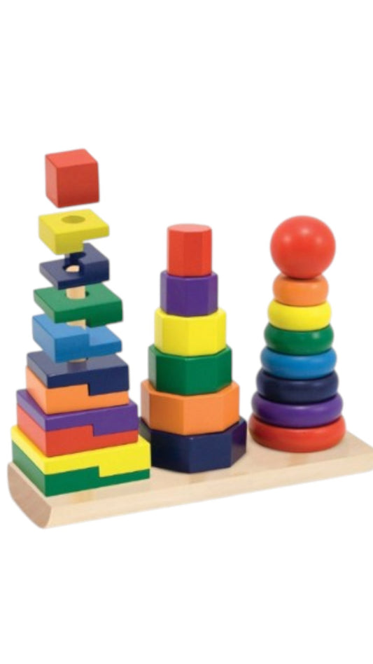 Joc de lemn pentru sortat forme geometrice, Three column, 14x20 cm