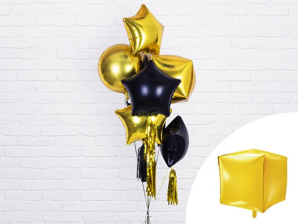 Balon din folie forma cubic auriu, 35x35x35cm