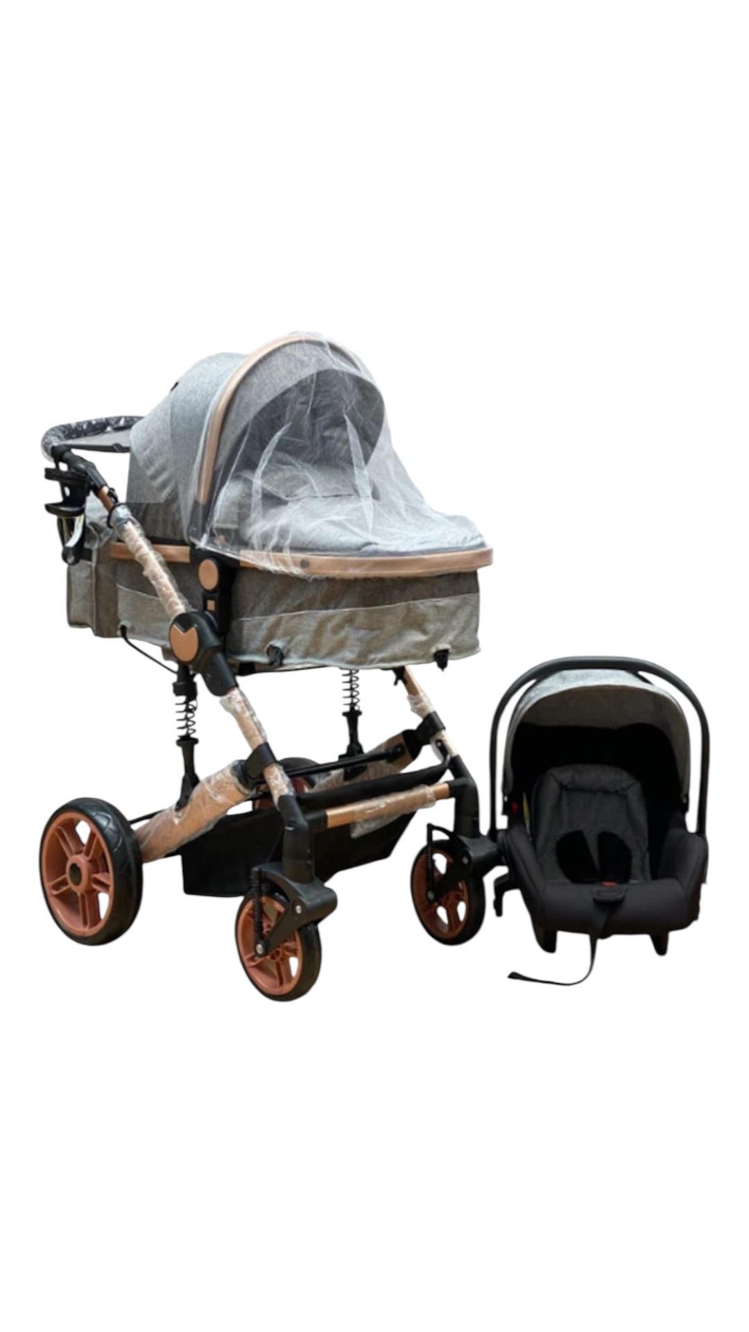 Carucior copii Bubu-Still, 3 in 1, ultrapliabil si cu landou reversibil, sustinere dubla, maner reglabil