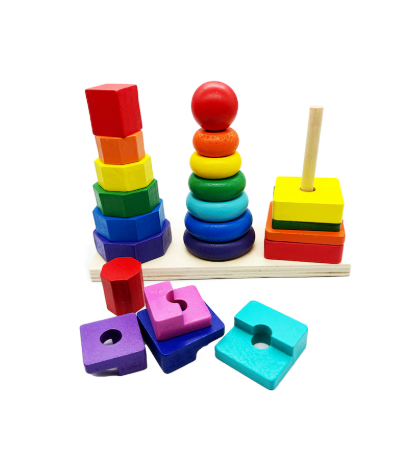 Joc de lemn pentru sortat forme geometrice, Three column, 14x20 cm