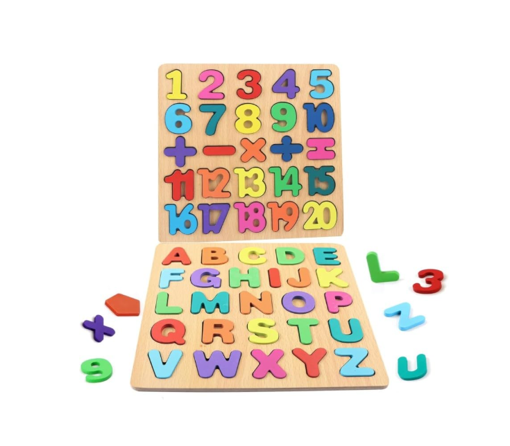 Puzzle incastru 3D cifre si semne matematice, din lemn, 20x20 cm