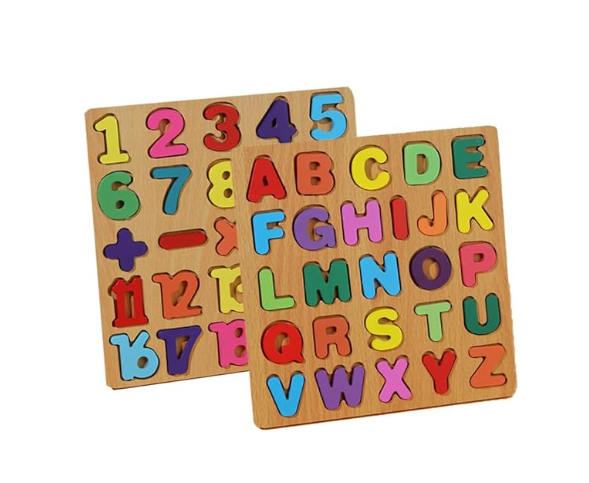 Puzzle incastru 3D cifre si semne matematice, din lemn, 20x20 cm