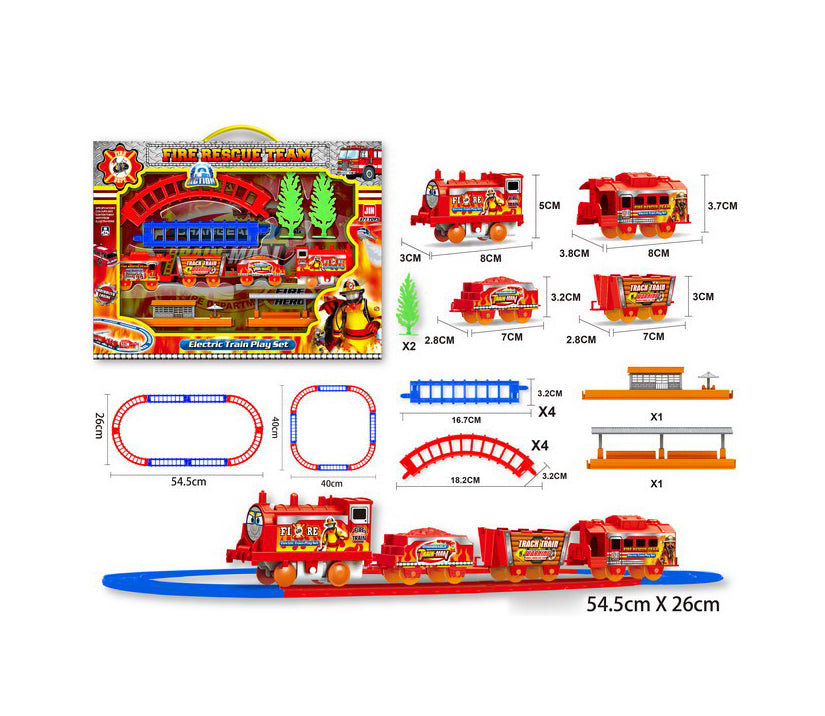 Locomotiva cu 3 vagoane si sina Fire Rescue Team
